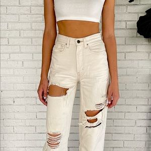BDG distressed tan wide-leg pants long white Urban Outfitters high-waisted